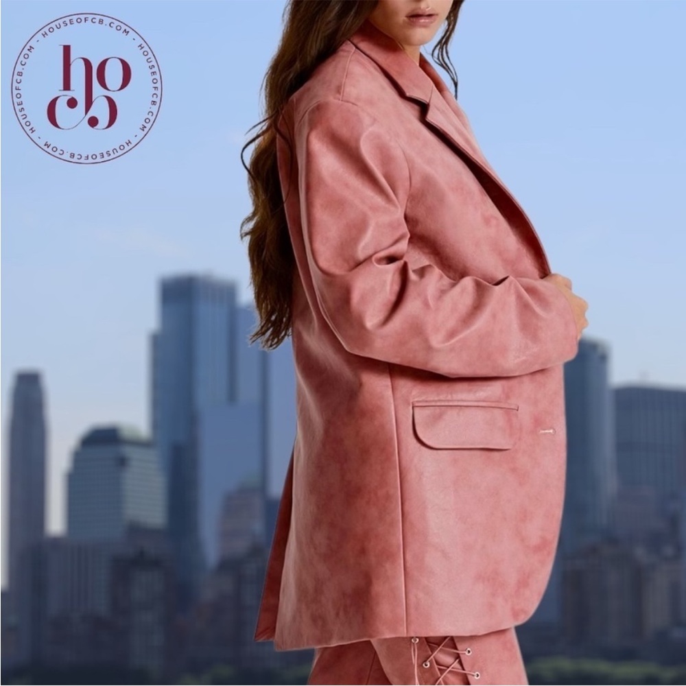 House of CB Womens Kiera Oversize Faux Leather Jacket Size Large Pink NWT - Picture 8 of 16